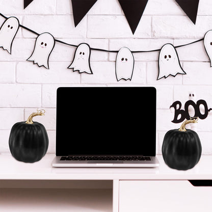 Winlyn 4 Pcs Black Artificial Pumpkins Halloween Pumpkins Faux Decorative Foam Pumpkins 6.7" Tall for Fall Autumn Home Halloween Party Thanksgiving Holiday Tabletop Centerpiece Mantel Shelf Décor