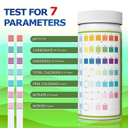 Aquarium Test Strips - Aquarium Water Test Kit - 150 Fish Tank Test Strips for Freshwater Saltwater - Pond Water Tester Kits - Rapid Accurate Easy to Test Nitrate, Nitrite and More (7-Way)