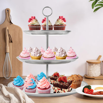 LIAISIMI 3 Tier Silver Cupcake Stand Stainless Steel Dessert Display Rack with Removable Tiered Tray for Parties,Weddings,Birthdays,Decorations,Any Festivals and Festivities(Stainless Steel Pole)