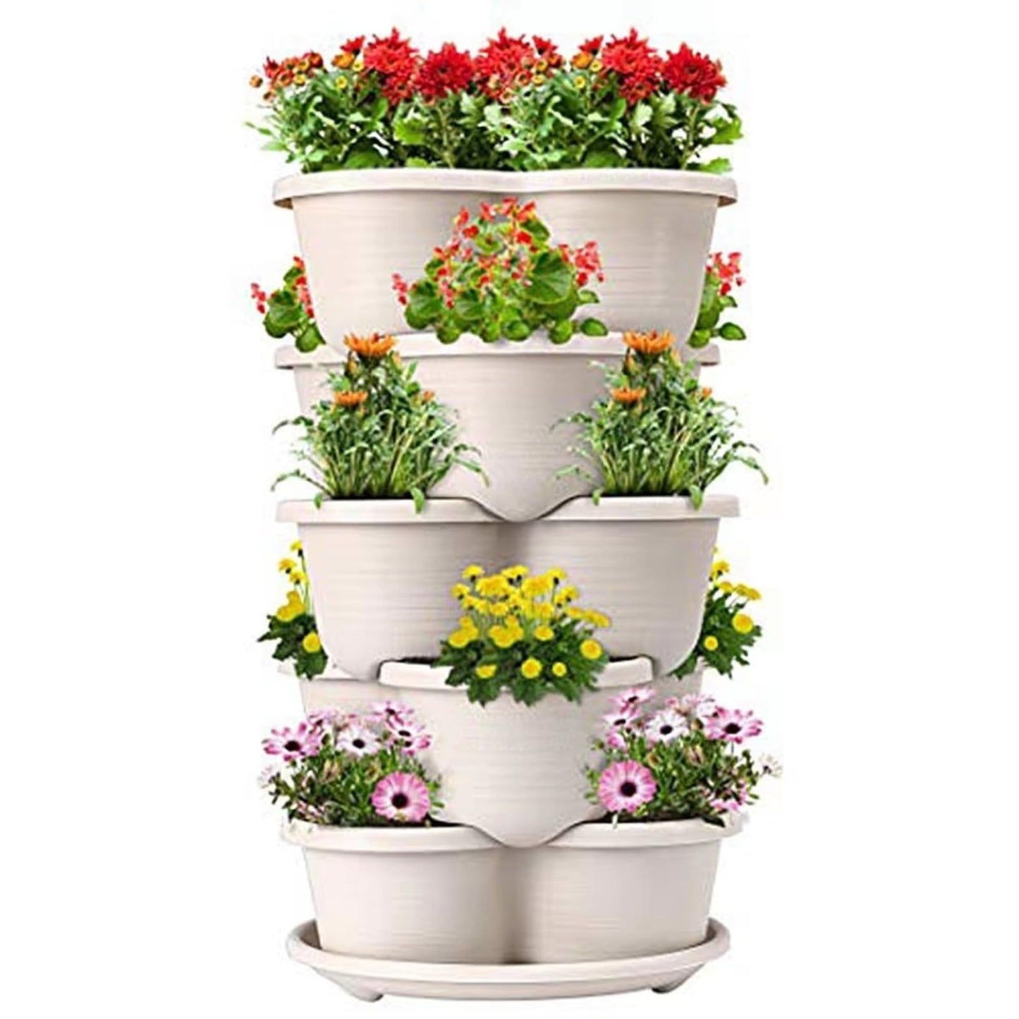 BRENCHAOY 5 Tier Strawberry Planter Vertical Garden Tower - Stackable Gardening Pots for Herbs, Flowers, Vegetables - Indoor/Outdoor Patio Decor (Terracotta)