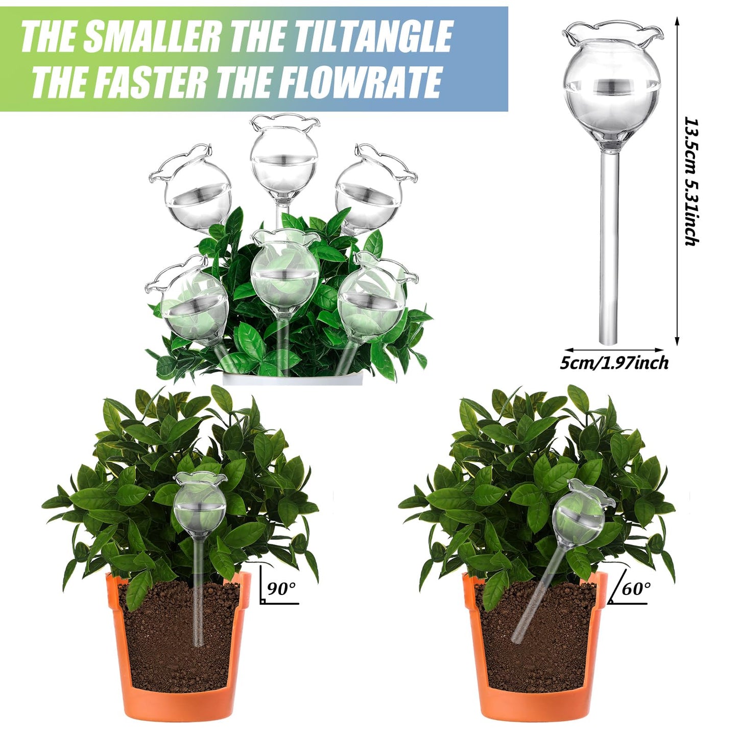 Yungyan 6 Pcs Self Watering Plant Globes Glass Insert Watering Devices Automatic Plant Water Bulbs Water Globes for Indoor Outdoor Plants(Clear Tulip,5.31 Inch)