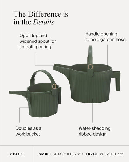 Hachiman Watering Can Set of 2 - Includes Small and Large Plant Watering Can with Widened Spout for Indoor and Outdoor Plants - Hands-Free Filling - Black