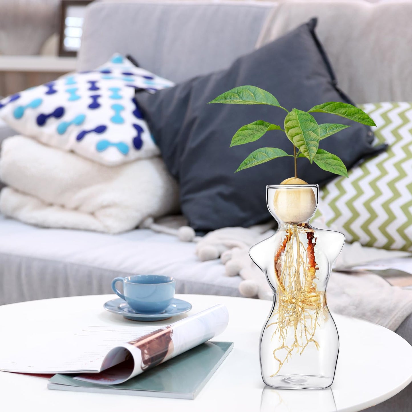 Avocado Propagation Vases for Plants Glass Flower Elegant Female Silhouette Avocado Growing Arrangements Art Vases for Seed Starting Water Rooting Home Decor Bulbs Plant Cuttings