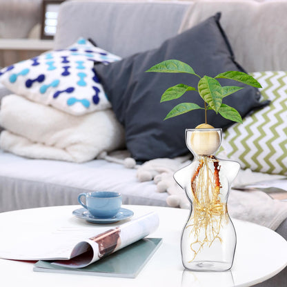 Avocado Propagation Vases for Plants Glass Flower Elegant Female Silhouette Avocado Growing Arrangements Art Vases for Seed Starting Water Rooting Home Decor Bulbs Plant Cuttings