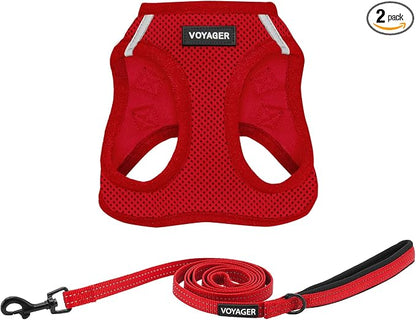 Best Pet Supplies Voyager Step-in Air All Weather Mesh Harness and Reflective Dog 5ft Leash Combo with Neoprene Handle, for Small, Medium and Large Breed Puppies - Set (Red), X-Large