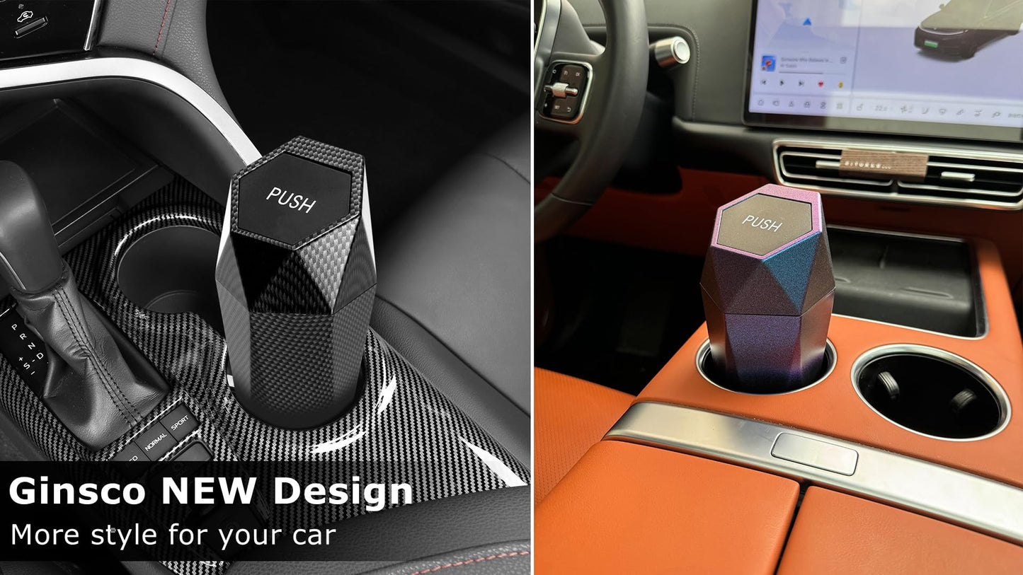 Ginsco 2 Pack Car Trash Can with Lid, Cup Holder Garbage Can for Car, Garbage Bin Cars Accessories for Interior, Leakproof Small Trash Bin, Mini Trash Can for Cars, Home, Bedroom, Office (Black)
