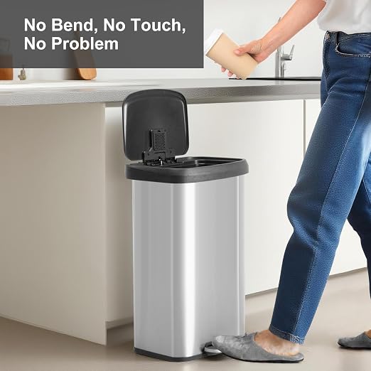 DUMOS 21 Gallon Kitchen Trash Can with Lid, 80 Liter Large Step Garbage Can with Soft-Close Lid & Durable Foot Pedal, Stainless Steel Waste Bins Trash and Recycle Bin Combo for Kitchen Home Office