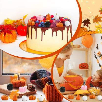 DTOFOOT 100Pcs Mini Resin Pumpkins,Mini Halloween Pink Black White Pumpkins Miniatures Tiny Pumpkins for Crafts DIY Artificial Vase Bowl Filler Home Indoor Fall Halloween AutumnTable Decorations