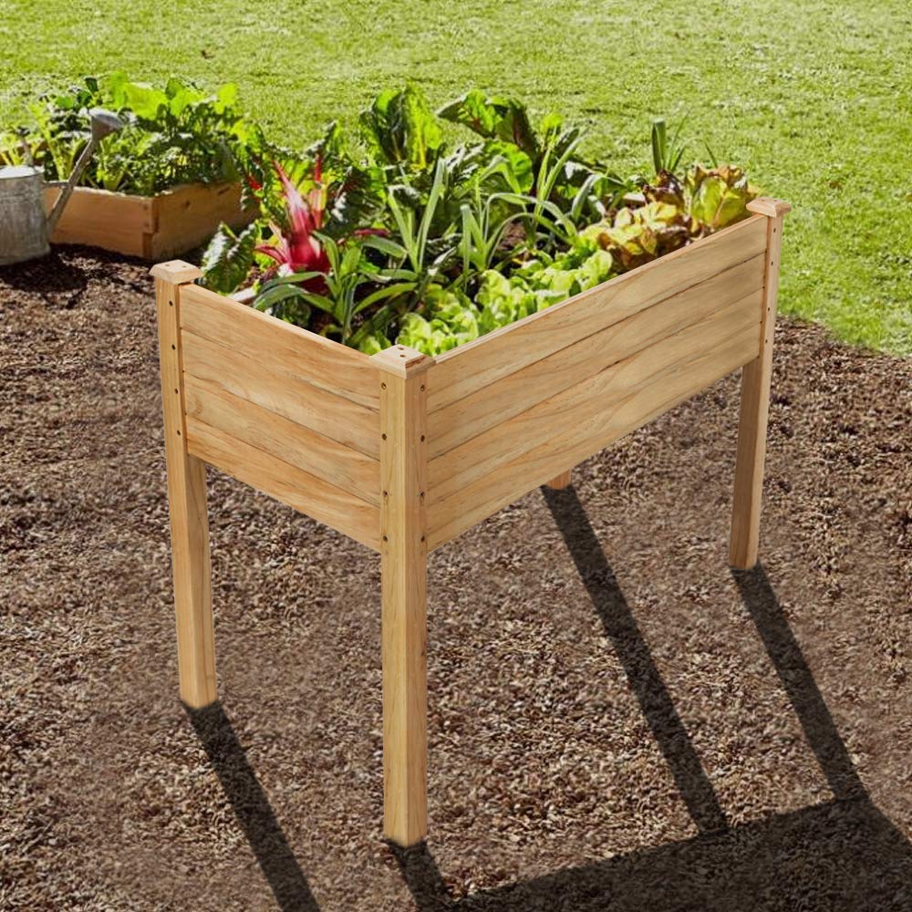 VINGLI 48.5" Wood Elevated Raised Garden Bed with Bed Liner, Heavy Duty Planter with Legs for Vegetables Fruits Potato Onion Flower, Outdoor Sturdy Long Lasting Planter Box (Elevated Without Wheels)