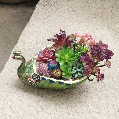YOUUGIOR 9.4 Inch Peacock Pot Succulents Planter Plants Pot Handmade for Home Garden Office Desktop Decoration (Yellow Green)
