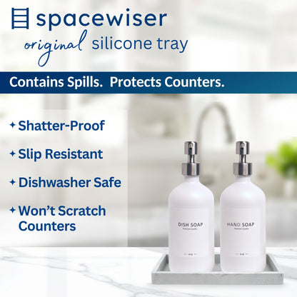 Spacewiser Countertop and Vanity Tray - Small 7.7” Silicone Tray for Soap Dispenser Bottles, Sponge Holder for Kitchen Sink Caddy Organizer, Bathroom Trays, Dish Soap Holder for Kitchen Counter, Keys