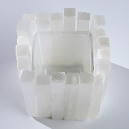 Natural Selenite Candle Holder for Tea Lights Irregularly Arranged Selenite Wand Candlesticks - Elegant Home Decor (Square Candle Holder)