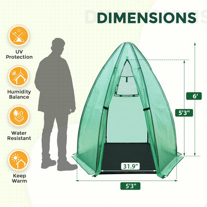 EAGLE PEAK Portable Mini Dome Greenhouse with Zippered Door and Mesh Window, Outdoor Mini Hexagon Greenhouse Kit for Indoor Outdoor Gardening 6' x 5'3'', Green PE Cover