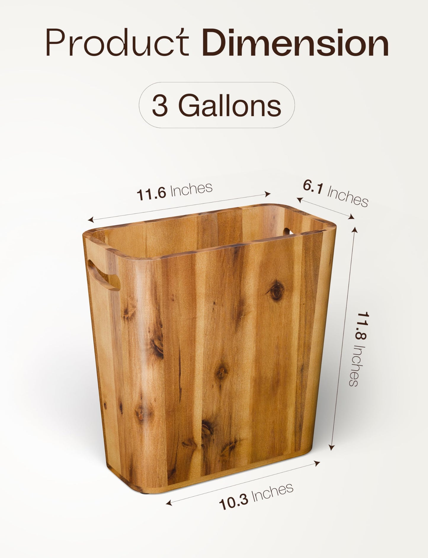 Tidita 3 Gallons Acacia Wood Waste Basket for Bedroom - Small Wooden Trash Can for Bathroom, Rustic Bathroom Decor - Waste Paper Basket with Handle, Wood Trash Can, Office Trash Cans for Near Desk