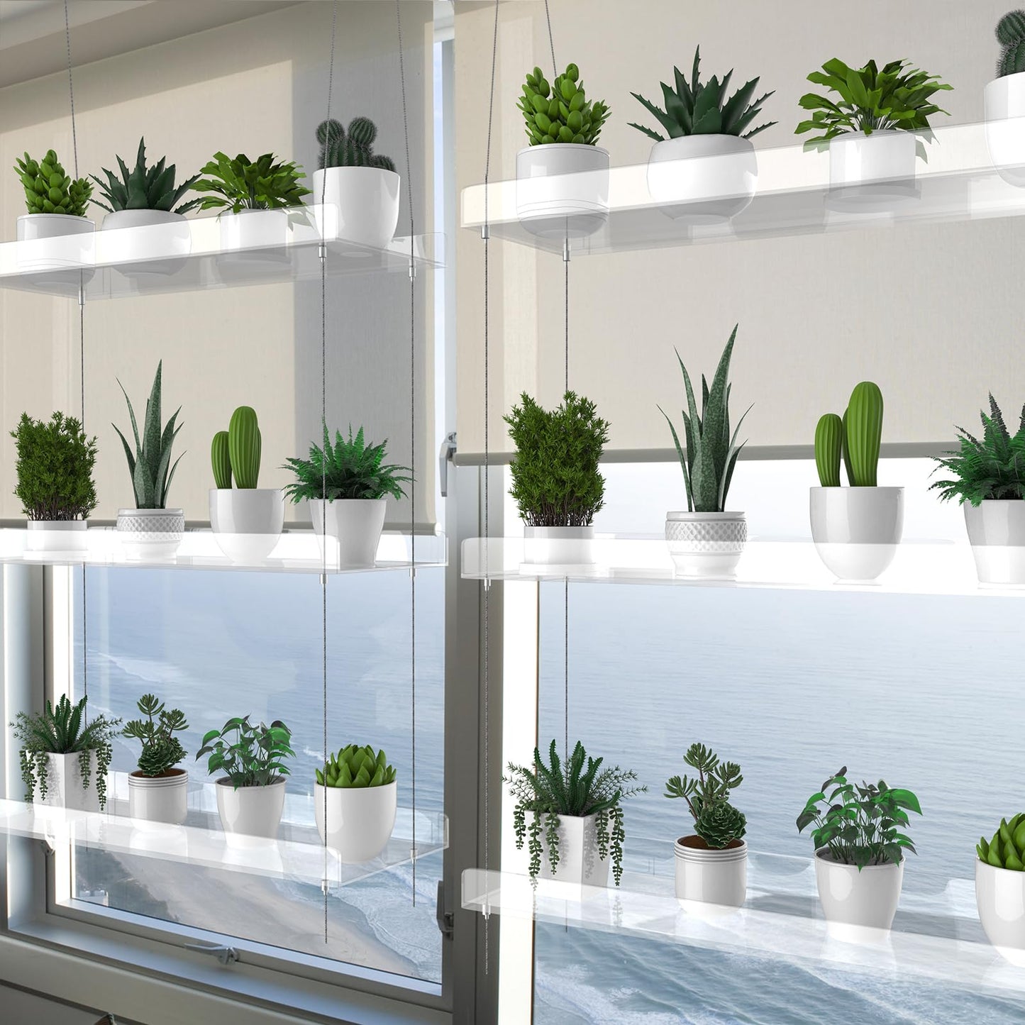 ZerzSemp 3-Tier Hanging Clear Plant Shelves for Windows, Acrylic Window Wall Plant Stand Shelf for Kitchen Indoor Gardens, Flower, Herb, Seedling Organization, and Pots Display, 16 Inch per Tier
