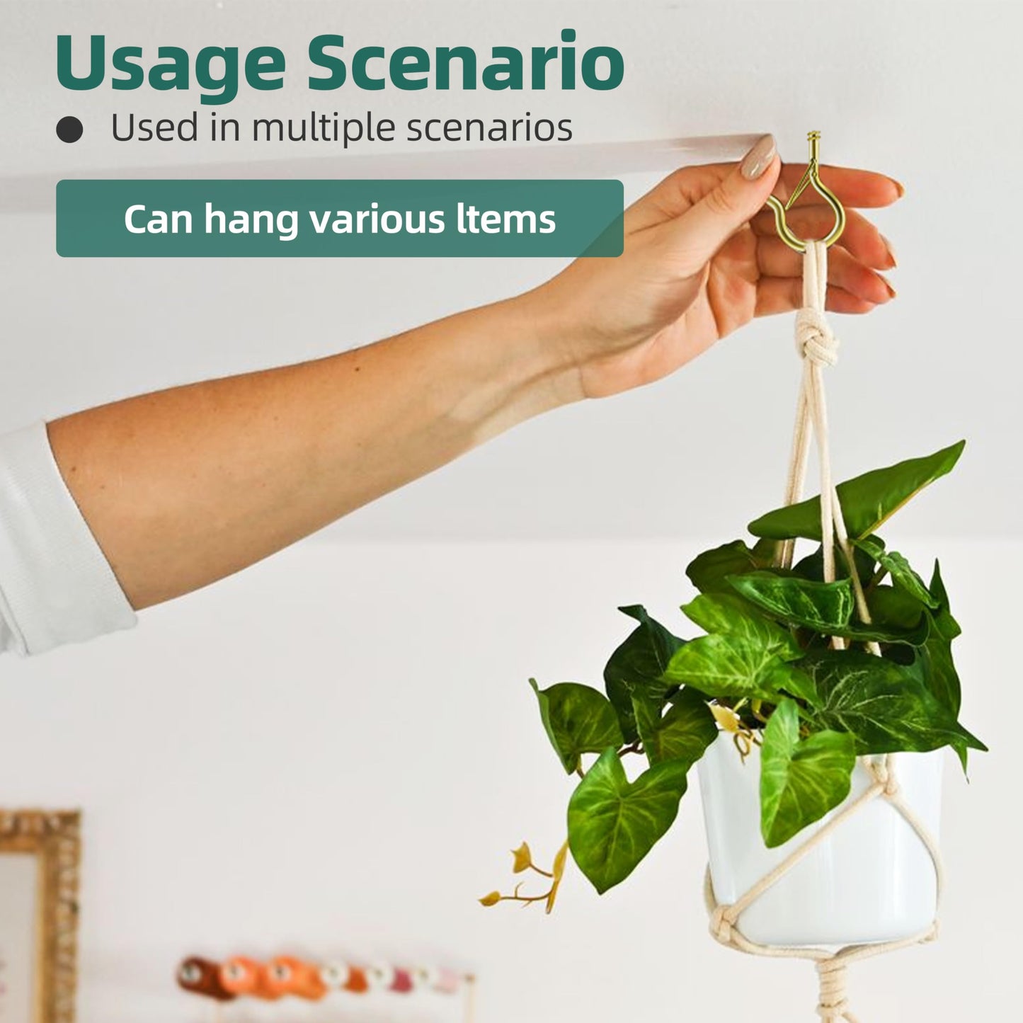 EASTPUK 20PCS Q-Hanger Hooks with Safety Buckle, 2.2 Inch Gold Eye Hook Screw Cup Wall Ceiling Q-Hanger Hooks for Outdoor String Lights Hanging Christmas Lights, Plants with 1 Wing Nut Driver