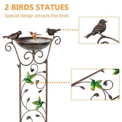 LEWIS&WAYNE Garden Trellis Bird Bath Outdoor, 40 Inch Antique Iron Garden Plant Trellis Decorative with Hummingbirds and Detachable Drinking Basin Bowl, Free Standing BirdBath Birdfeeder Station