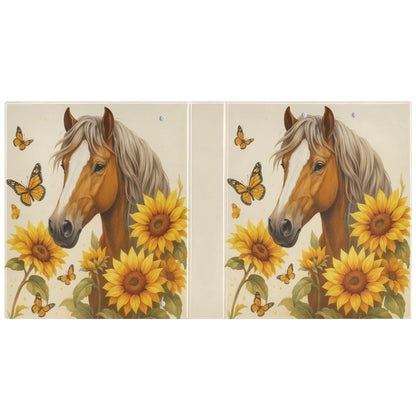 Horse Round Ring Binders 1.5 Inch Butterfly Sunflower 3 Ring Clipboard Binder for Office School Work Supplies File Folder Document 200 Sheet Capacity Easy Open
