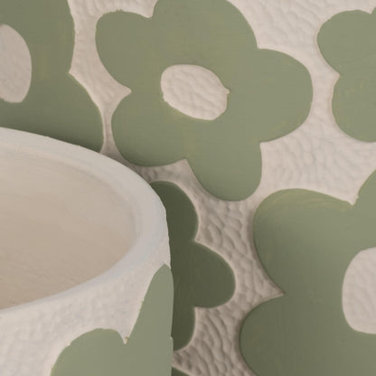 Sagebrook Home Set of 2 Cement Decorative Planter Pot Without Stand Pottery Outdoor & Indoor Plant Pot with Flower Pattern Minimalist Modern Garden & Home Decor Cement Planters 6" & 8", Light Green