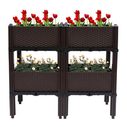 DYRABREST Set of 4 Raised Garden Bed Self-Watering Plastic Planter Box Stand with Legs, Sun and Frost Resistant Planter Outdoor Vegetable Growing Bed for Flower Herb Backyard, Patio, Balcony
