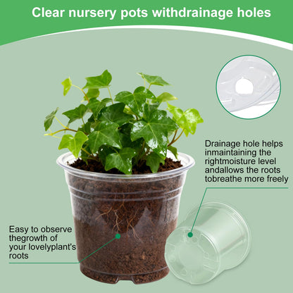 SLMKHHU 45 Pack 7/8/10 Inch Clear Nursery Pots with Drainage Holes,Higher Large Gallon Clear Plastic Pots for Plants,Plant Seedling Pot for Indoor & Outdoor Gardening