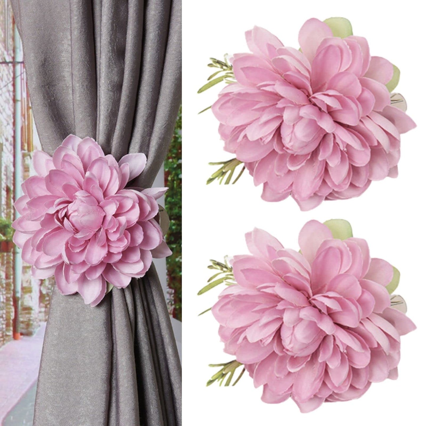 2pcs Flower Curtain Buckles, Decorative Contemporary Style Curtain Ties with Large Flower Designs, Adjustable Length Curtain Ties for Indoor and Outdoor