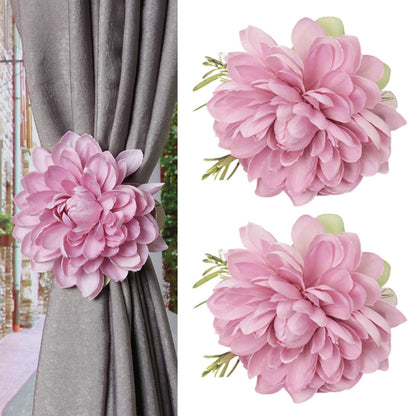 2pcs Flower Curtain Buckles, Decorative Contemporary Style Curtain Ties with Large Flower Designs, Adjustable Length Curtain Ties for Indoor and Outdoor