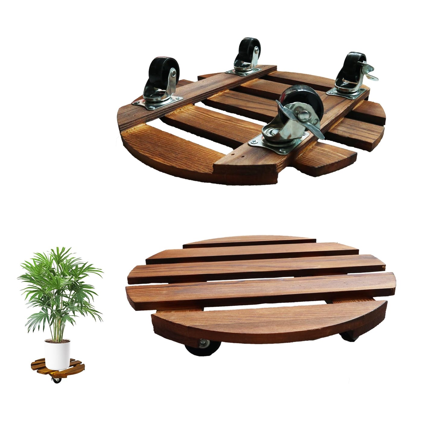 Jenloou 2 Pack Plant Caddy with Wheels, 12 Inch Rolling Plant Stand Heavy Duty with Metal Lockable Casters, Wooden Plant Dolly for Outdoor Indoor, Large Flower Pot, Patio (12inch-2 pack)