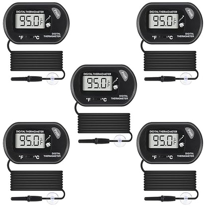 5Pcs Digital Aquarium Thermometer with Water-Resistant Sensor Probe and Suction Cup - Fahrenheit/Celsius (/) LCD Display