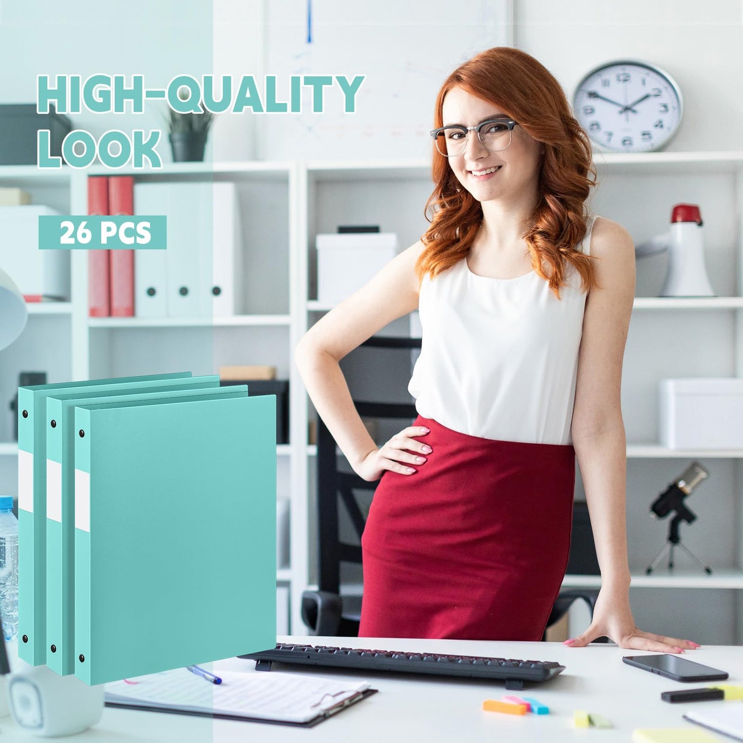 Henoyso 26 Pack 0.5 Inch Plastic 3 Ring Binder Round Ring, Bulk 1/2 Inch Flexible Binders Hold 140 Sheets Letter Size with Pocket, Document Organizer for Back to School Classroom Office (Pastel Green)