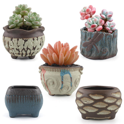 ginojex Ceramic Garden Pots Succulent Plant Planter Container with Drainage Set of 5 Small for Home Office Decor