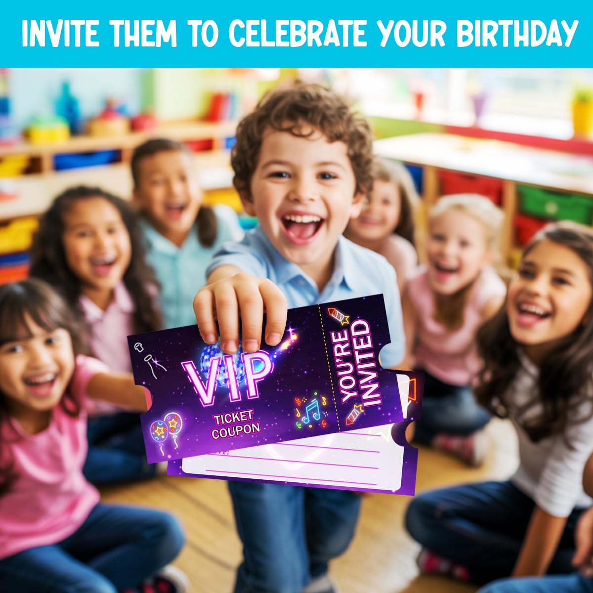 Doguiei Neon Vip Birthday Party Invitations, Purple VIP Invitations Card for Boys Girls (30 Cards & 30 Envelopes)