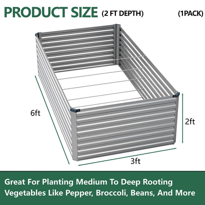 Vengarus 6x3x2FT Galvanized Raised Garden Bed Kit, Deep Root Planter Box Outdoor Large Planter Raised Beds for Planting Flowers,Vegetables and Herbs-Silver