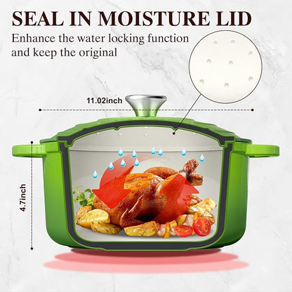 Umite Chef 7QT Enameled Cast Iron Dutch Oven with Lid & Cotton Potholders–Heavy-Duty Cookware for Bread Baking, Braising, Stews, Marinate, Cook,Refrigerate & Serve(Green)