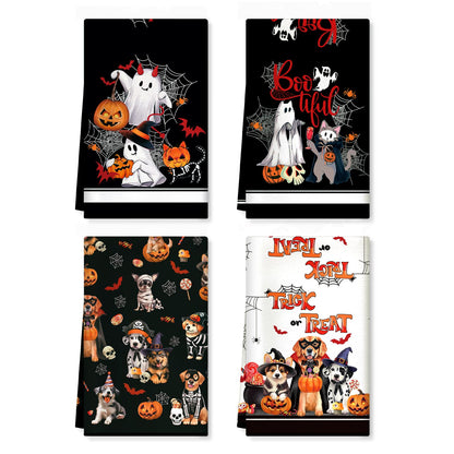 Arquiel Halloween Microfiber Kitchen Towels, Soft Absorbent Ghost Pumpkins Black Hand Towel 15.7 × 23.6 Inch, Thick Dish Cloth for Halloween Party Holiday Decoration Housewarming Gifts