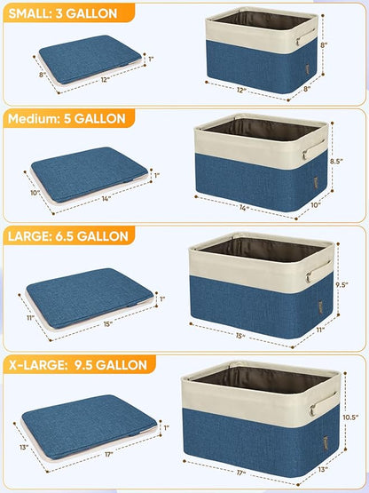 BALEINE 4 Pack Fabric Closet Storage Bins for Shelves, Linen Closet Organizers and Storage, Decorative Baskets for Organizing, Shelf, Clothes, Home, Office (Navy Blue, 15"x11"x9.5")