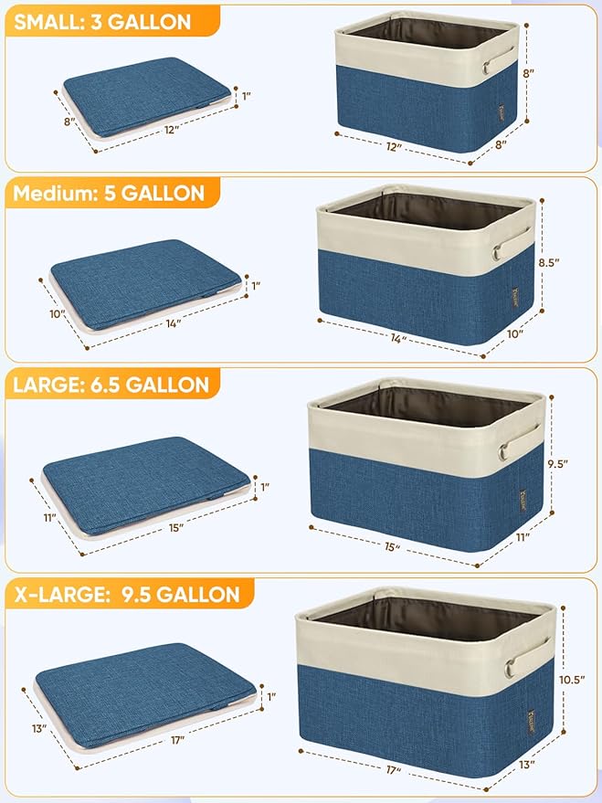 BALEINE 2 Pack Fabric Closet Storage Bins for Shelves, Linen Closet Organizers and Storage, Decorative Baskets for Organizing, Shelf, Clothes, Home, Office (Navy Blue, 12"x8"x8")