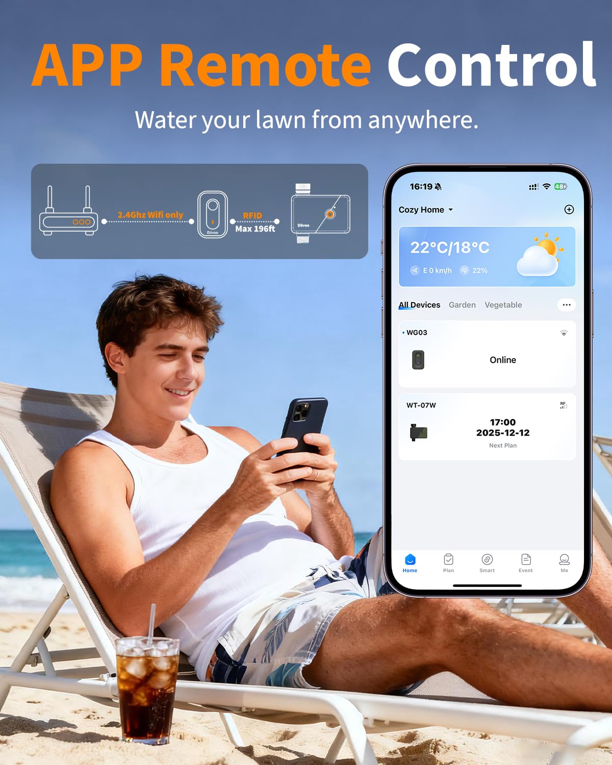 Diivoo Brass WiFi Water Timer, Smart Hose Sprinkler Timer Compatible with Alexa/Google Assistant, 6 Irrigation Plans, Rain Delay & Mist Mode for Garden Lawns (2.4GHz Only)