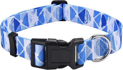 MarukoPet Dog Collar, Adjustable for Small Medium Large Dogs Puppy, Cute Design with Bohemia Floral Tribal Geometric Patterns Boys Girls Dog Collar(Blue Triangle-L)