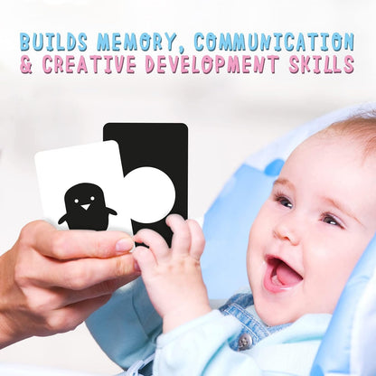 Merka Newborn Toys & Sensory Flash Cards for Babies - High Contrast Baby Cards - 50-Pack Paper, 2.4 in x 4.2 in, Black & White - Visual Stimulation & Brain Development for 0-3 Months