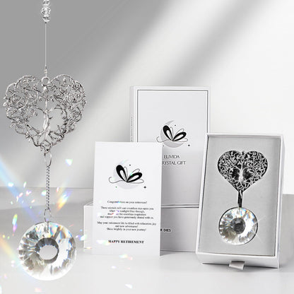 Elivida Retirement Gift for Woman Men, Best Gifts for Retirement 2025, You Shine The Work Rainbow Maker Cool Farewell Gifts, Going Away Gift Crystal Hanging Ornament, Heart Shaped Tree Life Design