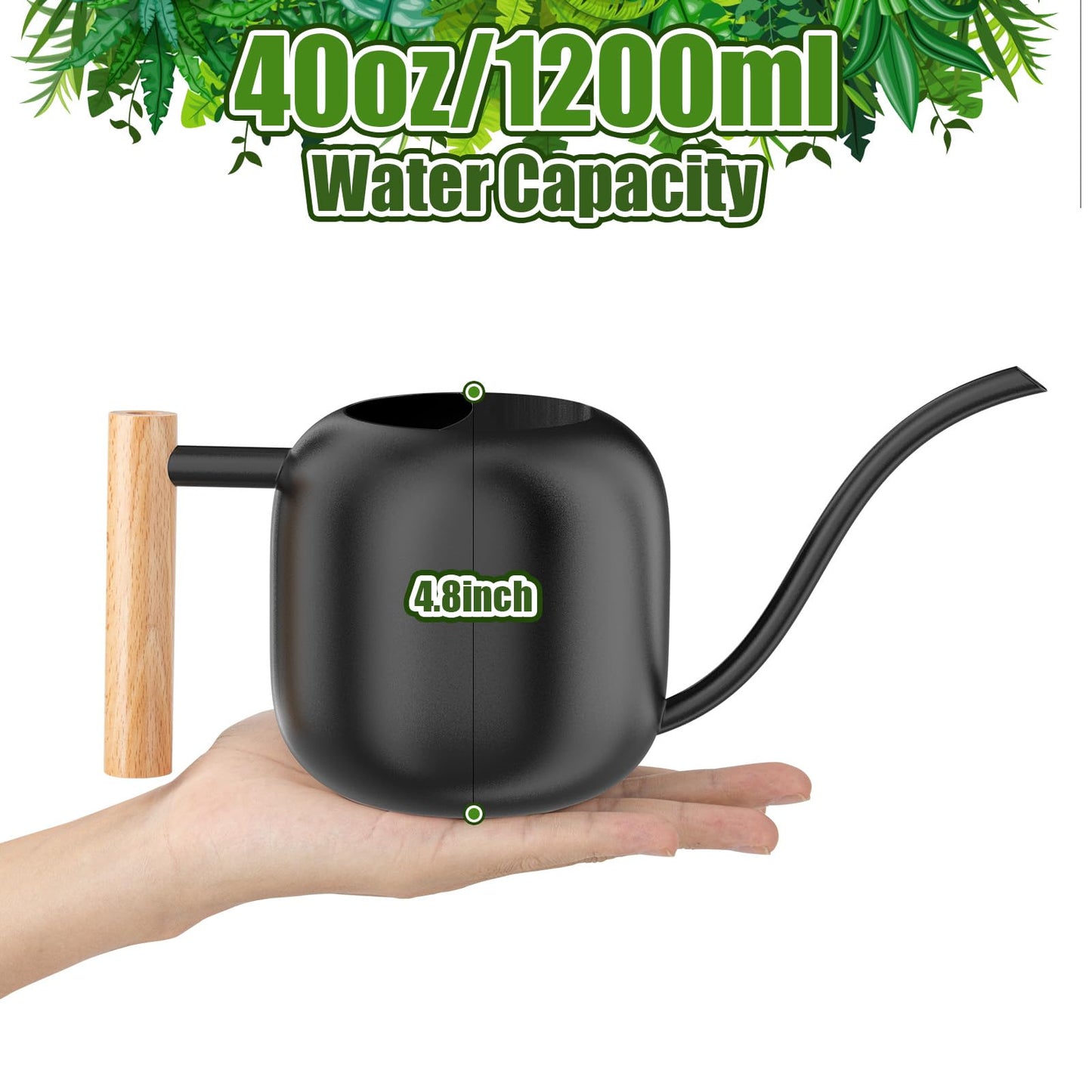 Green Moon Water Can Indoor Plant Black 1.2L/41oz with Long Spout Small Water Can Metal Watering Can Pot for Indoor House Plant Bonsai Outdoor Garden Flowers Decorative
