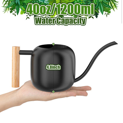 Green Moon Water Can Indoor Plant Black 1.2L/41oz with Long Spout Small Water Can Metal Watering Can Pot for Indoor House Plant Bonsai Outdoor Garden Flowers Decorative
