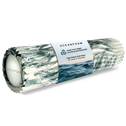 Oceanfoam Tidal Roller - Black Marbled - Muscle Massage Foam Roller for Back Pain & Stretching - Firm and Ergonomic Wide Wave Textured - Yoga, Athletics, & Wellness - Full Size, 20" x 5"