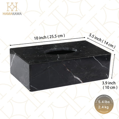 HAMAKAWA Natural Marble Tissue Box Cover, Black Tissue Organizer 10 x 5.5 x 3.9 inch, Heavy Stone Decorative Box, Rectangle Tissue Box Holder for Home Decor, Kitchen, Bathroom, Bedroom