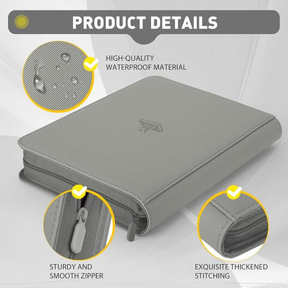 Trading Card Binder 9 Pocket, 360 Pockets Double-Sided Card Album, Premium PU Leather Zipper Card Holder for MTG, TCG, Sports & Game Cards, Must-Have for Collectors（Gray）