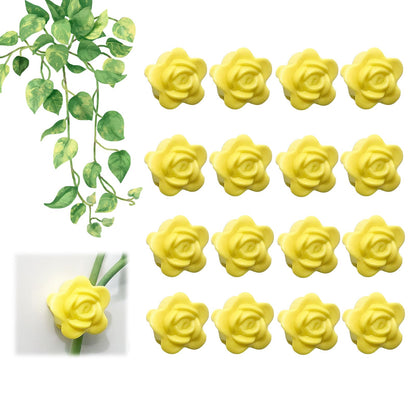 RENUIS 100 Pcs Plant Wall Clips with Acrylic Adhesive Sticker, Plant Climbing Wall Fixture Clips, Plant Support Clips, Self-Adhesive Hook Vine Plant Clips for Indoor Outdoor Decorations (Rose-Yellow)