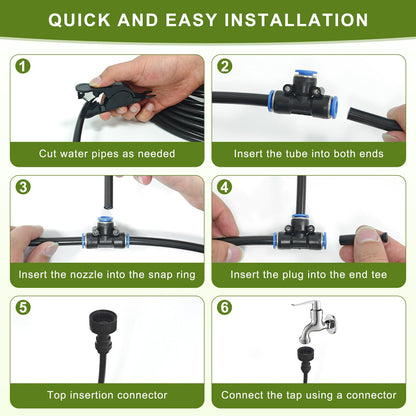 Automatic Drip Irrigation Kit - 50FT with Tool-Free Quick Connectors, 15 Copper Atomizing Nozzles & 360° Bendable Spray for Garden, Greenhouse, Lawn, Plants