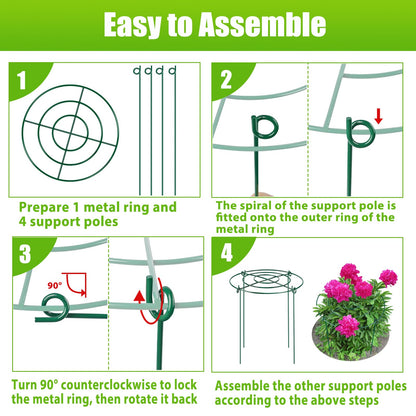 4 Pack Peony Cages and Supports, 11.5" Dx16 H Plant Supports for Outdoor Plants, Heavy Duty Metal Peony Support Cage Flower Support Rings, Plant Support Ring for Rose Tomato Hydrangea Strawberry