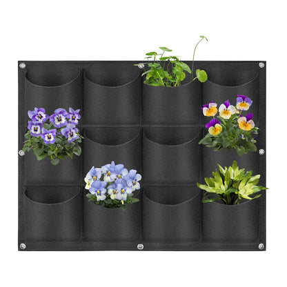 12 Pockets Hanging Planter Bags, Hanging Vertical Wall Mounted Plant Planting Grow Bags, Herb Garden Planter Outdoor Indoor Growing Bag, Gardening Vertical Greening Flower Container(0.6m×0.8m, Black)